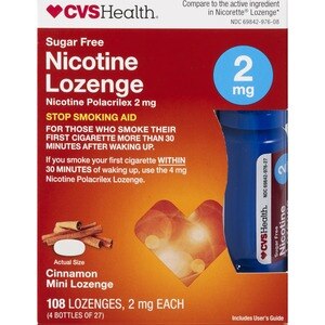 CVS Health Sugar Free Nicotine 2mg Lozenges, Cinnamon, 108 Ct