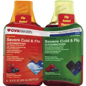 CVS Health Flu Relief Therapy Daytime & Nighttime Berry Liquid, 16.6 OZ