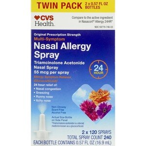 CVS Health 24HR Multi-Symptom Nasal Allergy Spray, Twin Pack Of 120 Sprays/bottle - 0.57 Oz