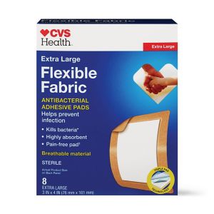 CVS Health Flexible Fabric Antibacterial Adhesive Pads, Extra Large, 8 Ct