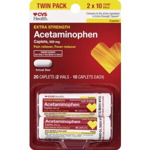 CVS Health Extra Strength Acetaminophen Pain Reliever & Fever Reducer 500 MG Caplets, 20 Ct - 10 Ct