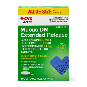 CVS Health 12HR Mucus DM Extended Release Cough Tablets, 100 Ct