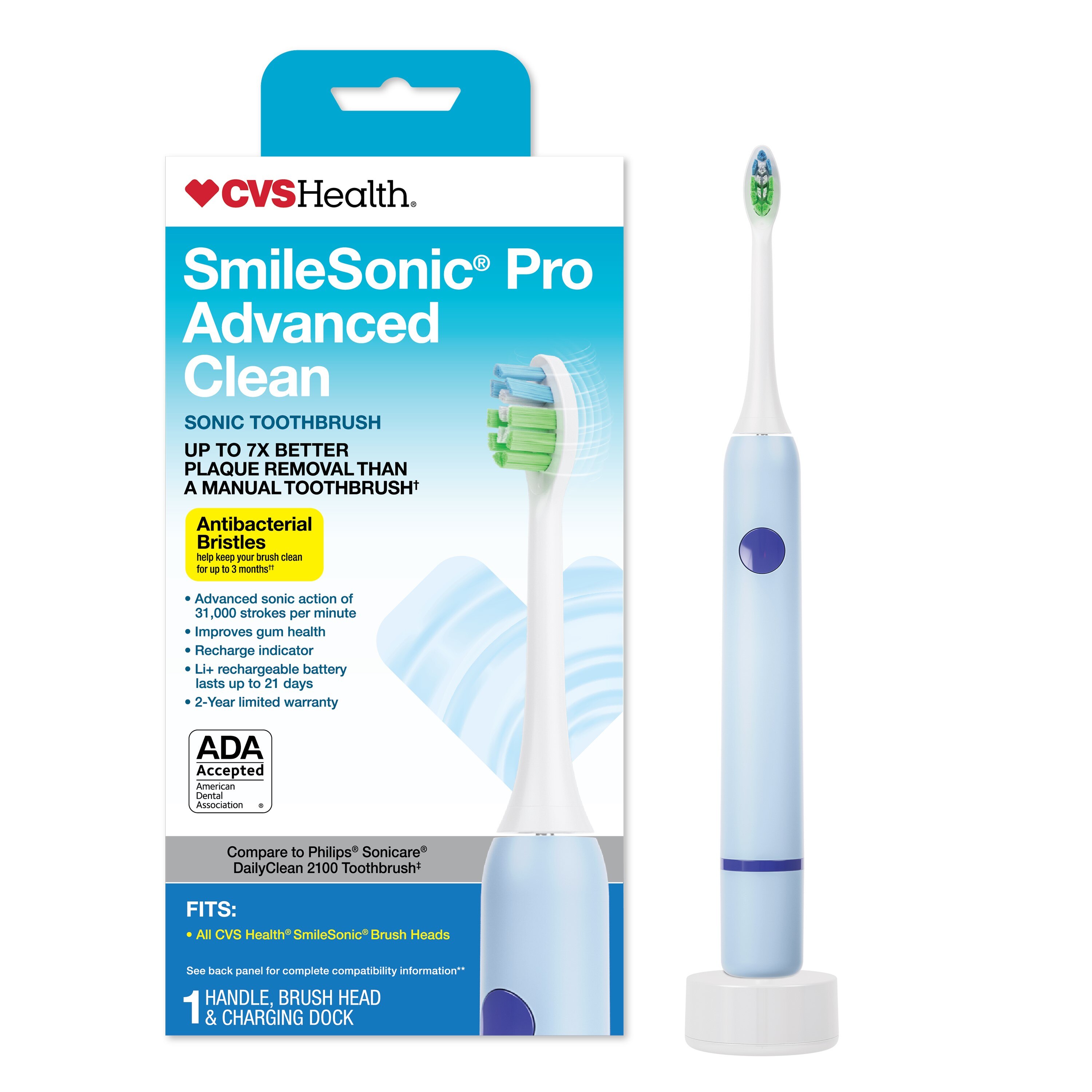 cvs health smilesonic pro advanced clean sonic toothbrush