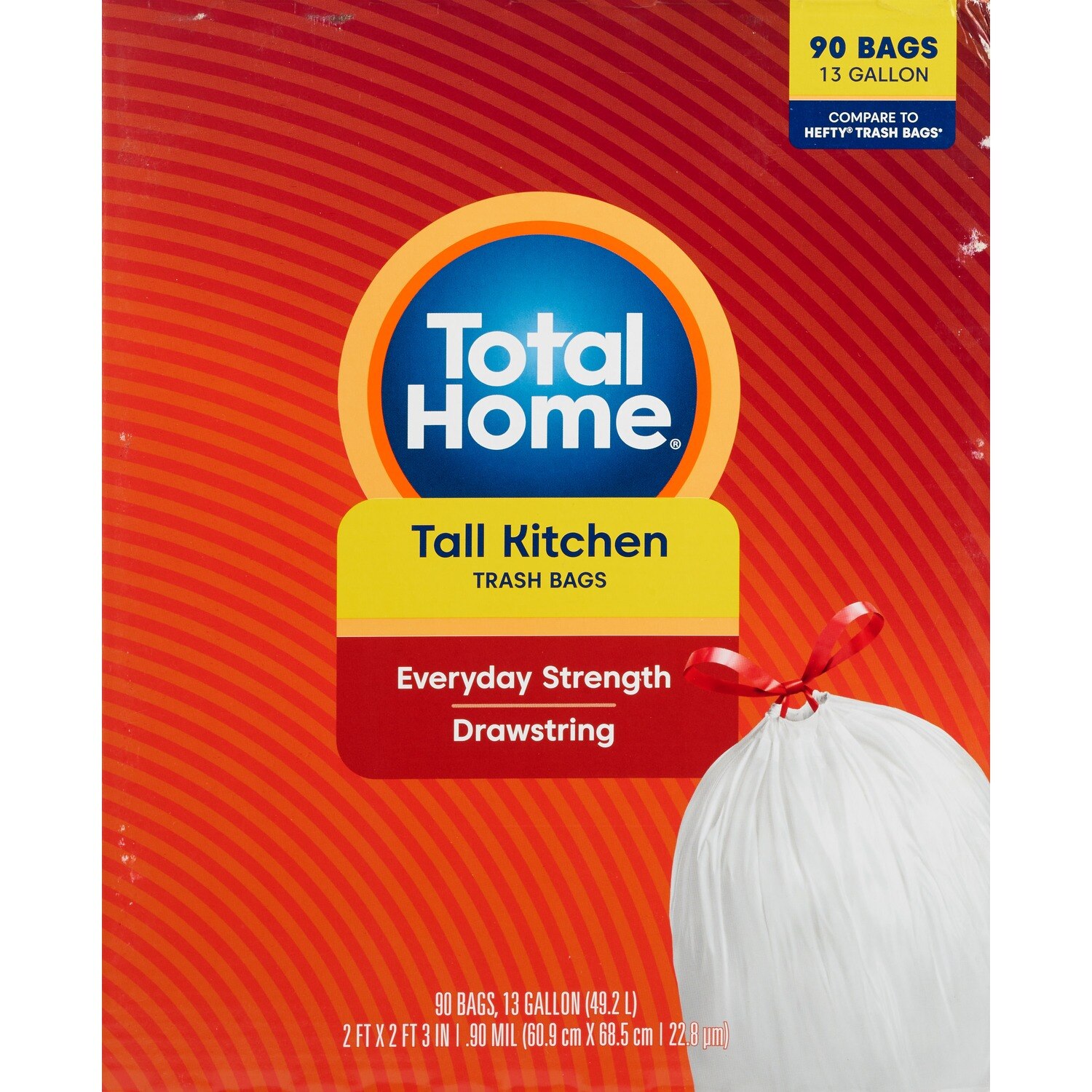 Glad ForceFlex Tall Kitchen Drawstring Trash Bags, 13 Gallon, Unscented, 90  CT