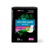 CVS Health Ultra Thin Pads with Wings, Extra Heavy Overnight, 24 CT, thumbnail image 1 of 6