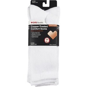 CVS Health Copper-Infused Crew Comfort Socks Unisex, 3 Pairs, S/M, White - 3 Ct