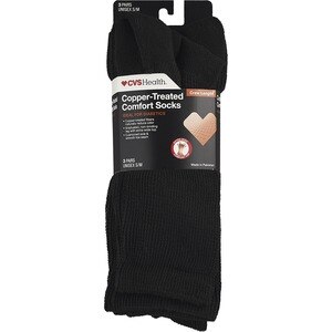 CVS Health Copper-Infused Crew Comfort Socks Unisex, 3 Pairs, S/M, Black - 3 Ct