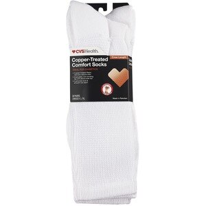 CVS Health Copper-Infused Crew Comfort Socks Unisex, 3 Pairs, L/XL, White - 3 Ct