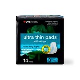 CVS Health Ultra Thin Pads with Wings, Extra Long Super, 14 CT, thumbnail image 1 of 7