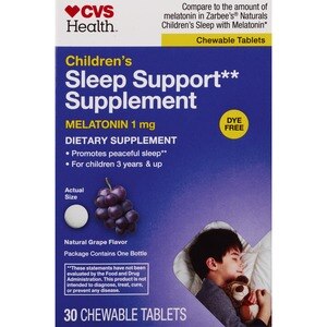 CVS - Melatonina de ayuda para dormir en tabletas masticables, para niños, Grape, 1 mg, 30 u.