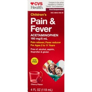 CVS Health Children's Acetaminophen Dye Free Pain Reliever & Fever Reducer Oral Suspension, Cherry, 4 FL Oz - 4 Oz