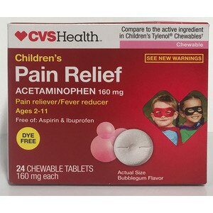  CVS Junior Pain Relief Dye Free Chewable Tablets Bubblegum Flavor, 24CT 