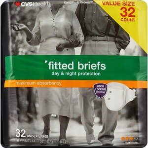 CVS Health Fitted Briefs Maximum Absorbency, 32 Ct