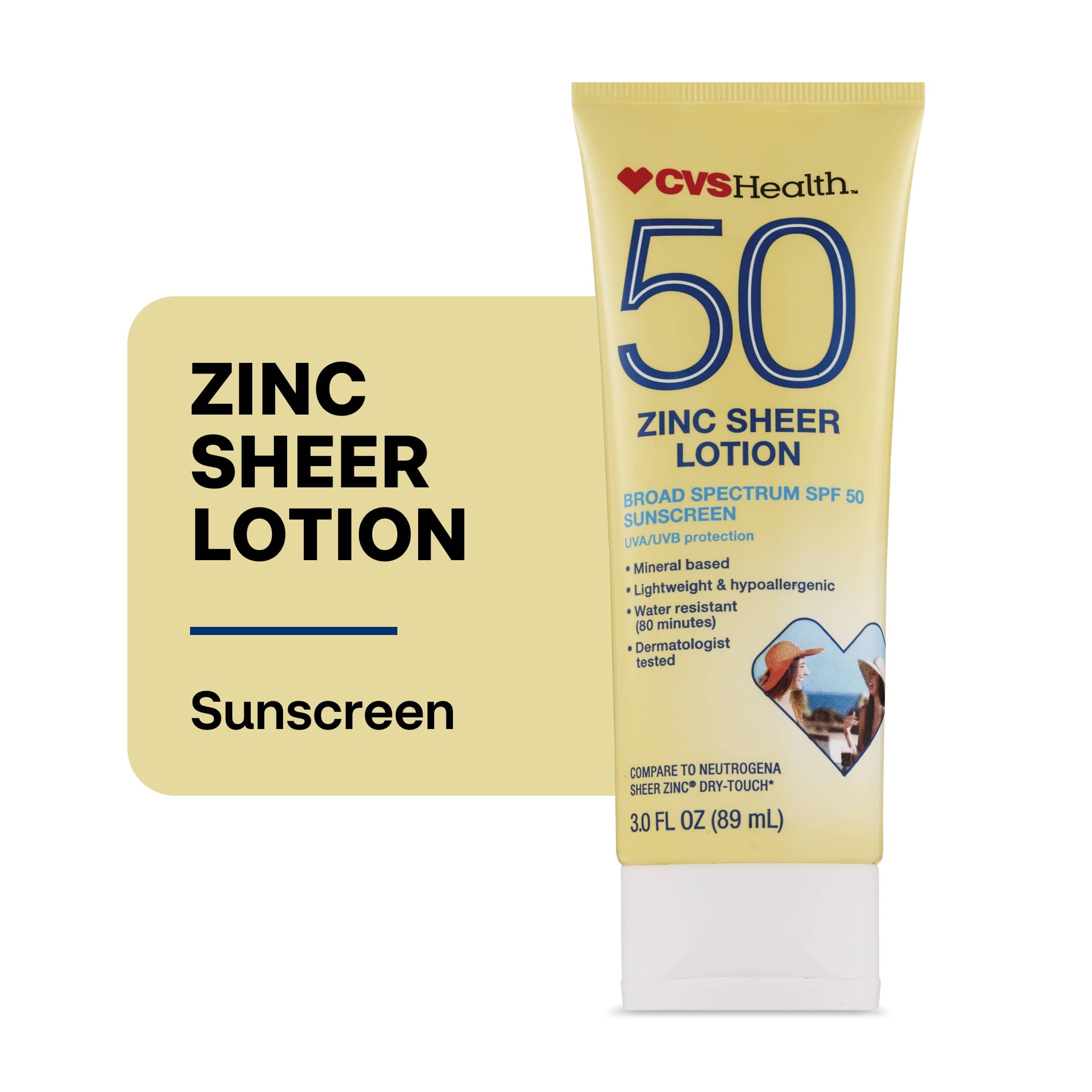  CVS Health SPF 50 Zinc Sheer Lotion, 3 OZ 