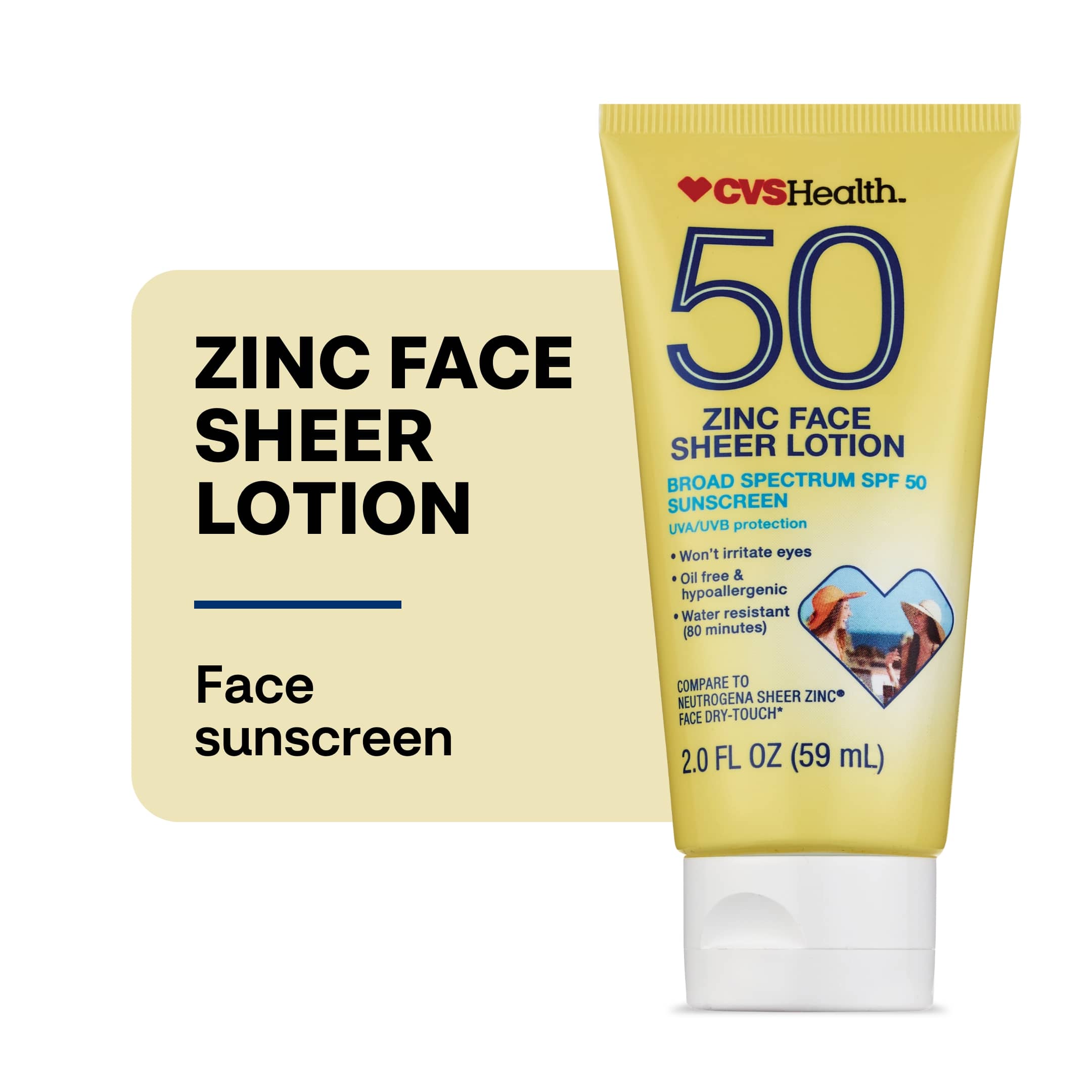 CVS Health SPF 50 Zinc Face Sheer Lotion, 2 OZ