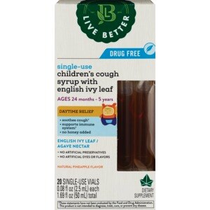 Live Better Single-Use Children's Cough Syrup With English Ivy Leaf, Pineapple