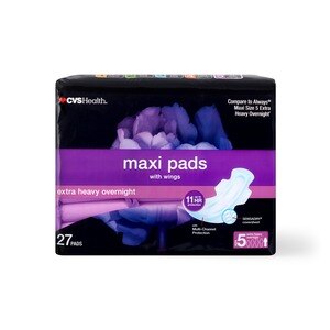  CVS Health Extra Heavy Overnight Pads with Wings, 27 CT 