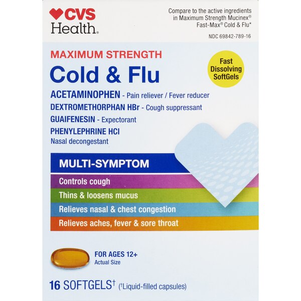 CVS Health Maximum Strength Cold & Flu Softgels, 16 CT (FSA Eligible