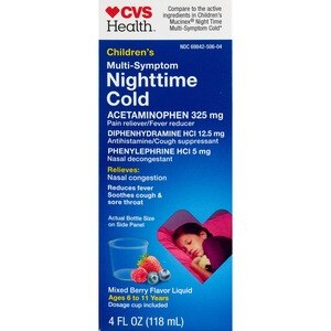 CVS Health Children's Multi-Symptom Nighttime Cold Syrup, Mixed Berry