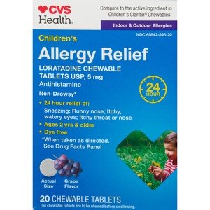 CVS Health Children's Allergy Relief Chewable Tablets, Grape, 20 CT