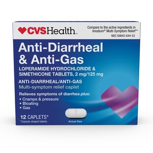 Loperamide Hydrochloride and Simethicone Tablets, 2 mg/125 mg, Anti-Diarrheal and Anti-Gas, 12 CT