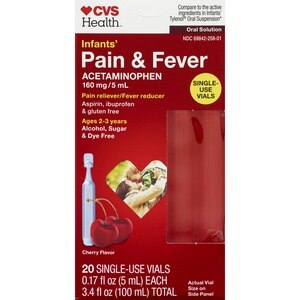 CVS Health Infants' Pain & Fever Oral Solution Single-Use Vials, Cherry, 20 CT
