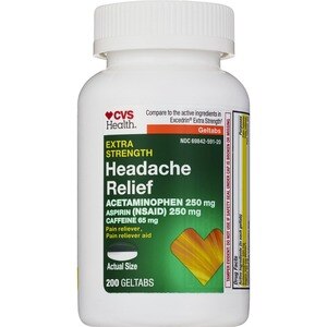 CVS Health Extra Strength Headache Relief Acetaminophen, Aspirin (NSAID) & Caffeine Geltabs, 200 Ct