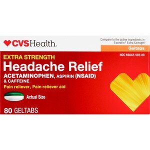 CVS Health Extra Strength Headache Relief Acetaminophen, Aspirin (NSAID) & Caffeine Geltabs, 80 Ct
