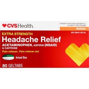 CVS Health Extra Strength Headache Relief Acetaminophen, Aspirin (NSAID) & Caffeine Geltabs, 80 Count
