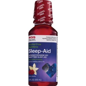 CVS Health Nighttime Sleep Aid Diphenhydramine HCI Liquid, Cherry Vanilla, 12 FL Oz - 12 Oz