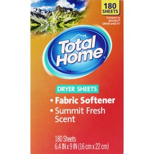 Total Home - Hojas para secadora y suavizante de telas, fragancia Summit Fresh, 180 u.