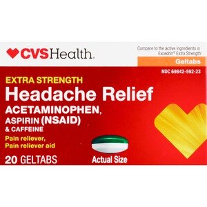 CVS Health Extra Strength Headache Relief Acetaminophen, Aspirin (NSAID) & Caffeine Geltabs, 20 Ct