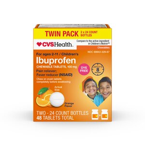 CVS Health - Tabletas de ibuprofeno masticables, para niños, sabor Orange, 100 mg, 24 u.