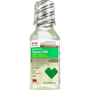 CVS Health Non-Drowsy Tussin DM Adult Cough & Chest Congestion, Cherry Flavor, 8 OZ