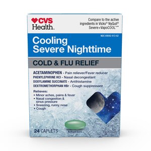 CVS Health Nighttime Severe Vapor Ice Cold and Flu, Coated Caplets, 24 CT