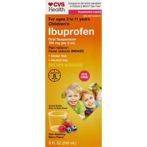 CVS Health Children's Ibuprofen Dye Free Pain Reliever & Fever Reducer (NSAID) Oral Suspension, Berry, 8 FL Oz - 8 Oz