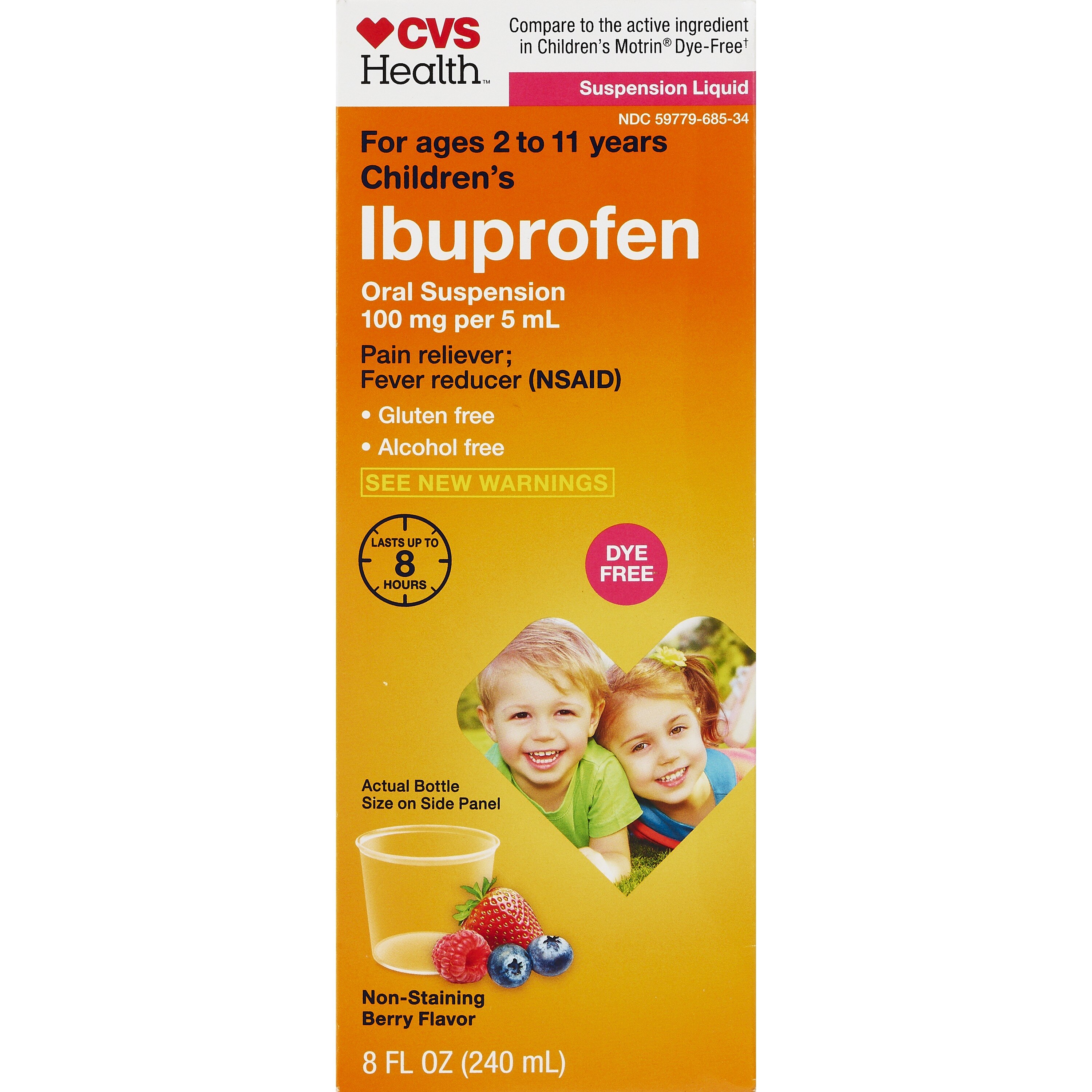 CVS Health Children's Ibuprofen Dye Free Pain Reliever & Fever Reducer (NSAID) Oral Suspension, Berry, 8 FL Oz - 8 Oz