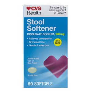 CVS Health Stool Softener Dye-Free Softgels, Docusate Sodium, 100 mg, 60 CT