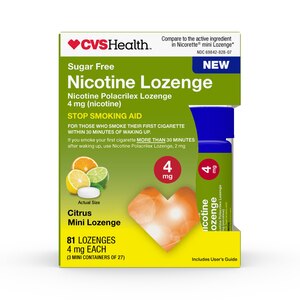 CVS Health Mini Nicotine Polacrilex Lozenge, (nicotine), Citrus Flavor, Stop Smoking Aid