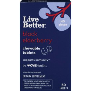 CVS Health Live Better Black Elderberry Chewable Tablets, 50 CT