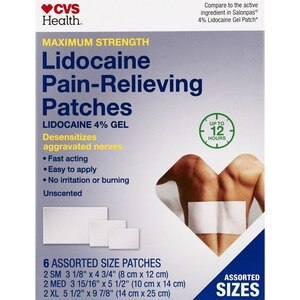 CVS Health Maximum Strength Lidocaine Pain-Relieving Patch, Assorted Sizes, 6 Ct