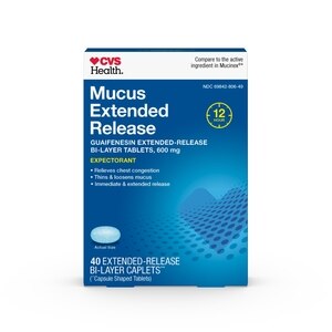 CVS Health Mucus Relief Extended-Release Bi-Layer Tablets, 600 mg, 12 Hour Expectorant, 40 CT