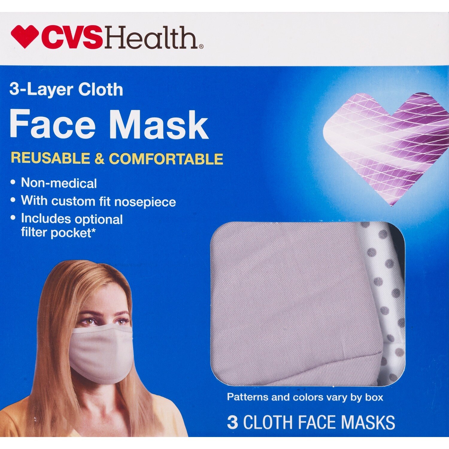 CVS Health B-Layer Cloth Face Mask, 3 Ct