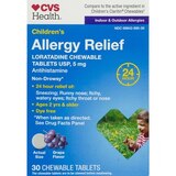CVS Health Children's 24HR Allergy Relief Dye Free Loratadine Chewable Tablets, Grape, 30 CT, thumbnail image 1 of 3