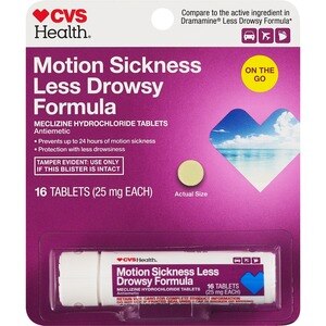 CVS Health Motion Sickness Less Drowsy Meclizine Hydrochloride 25mg Tablets, 16 Ct