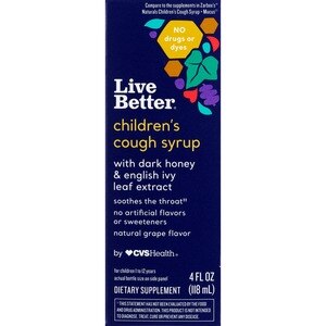 Live Better Children's Cough Syrup with Dark Honey & English Ivy Extract, 4 OZ