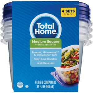 Total Home Medium Square Food Storage Containers, 32 Oz, 4 Ct , CVS