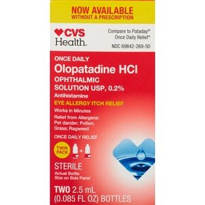 CVS Health Eye Allergy Itch Relief - Olopatadine Hydrochloride Ophthalmic Solution USP, 0.2%, 2.5 mL (twin pack)
