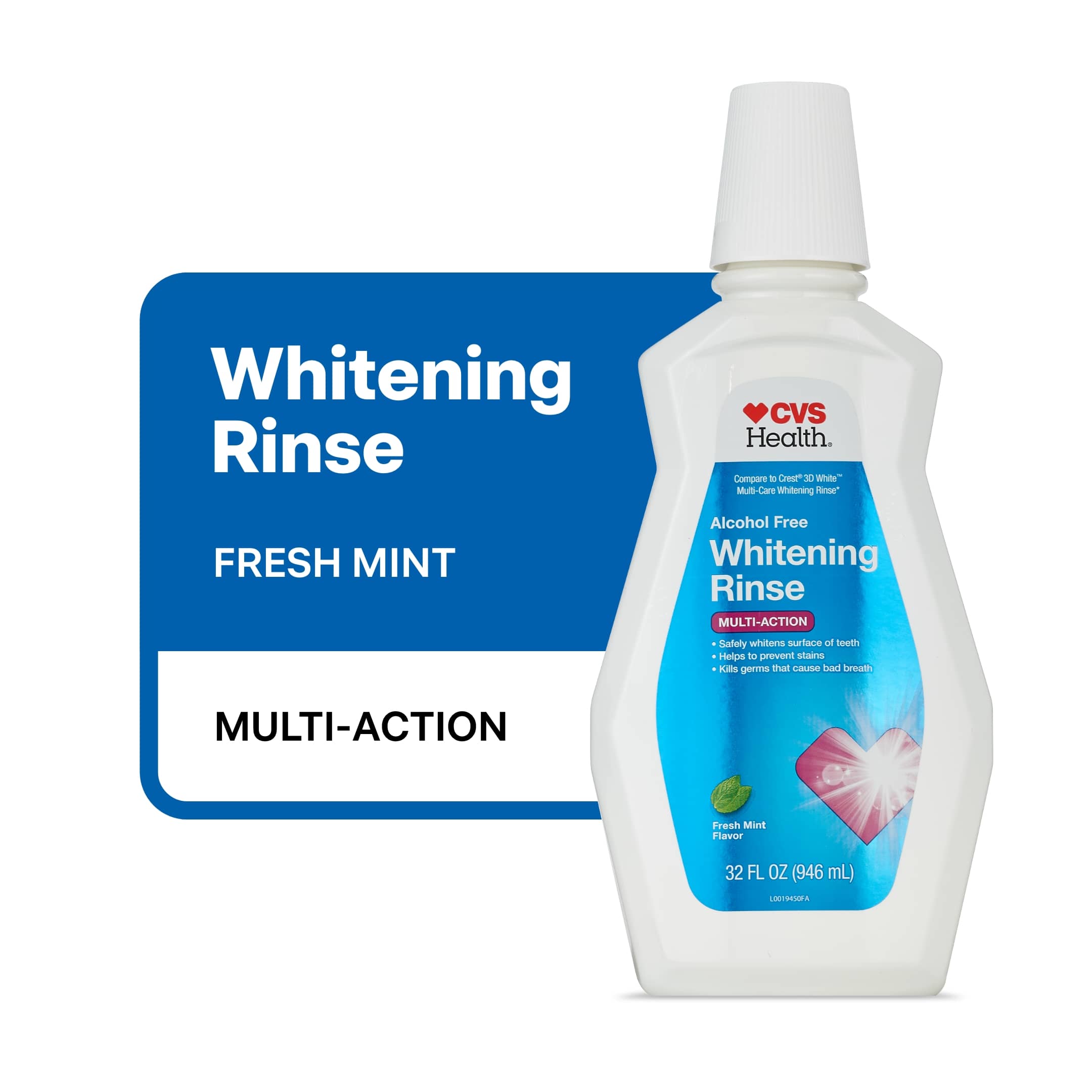 CVS Health Alcohol Free Whitening Rinse, Fresh Mint, 32 Oz