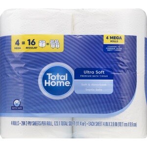 Total Home Ultra Soft Premium Bath Tissue, Mega Rolls, 4 CT